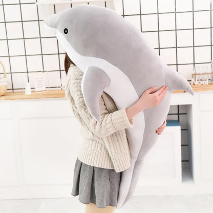 Giant Dolphin Stuffed Animal Gray PillowNap