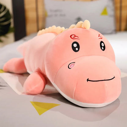 Giant Weighted Dinosaur Plush Pillow Pink Open Eyes PillowNap