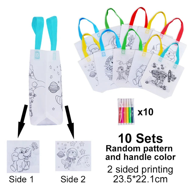 DIY Coloring Tote Bags For Kids 10pcs Two Sided PillowNap