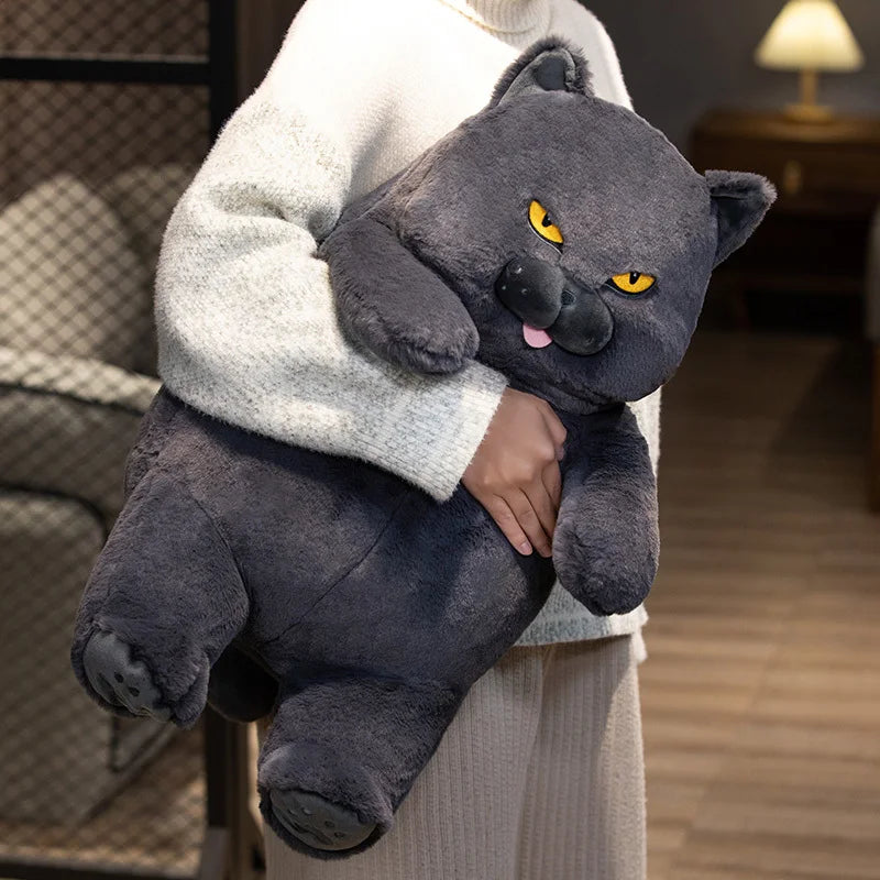 Grumpy Black Stuffed Cat Pillow Cuddle Friend PillowNap