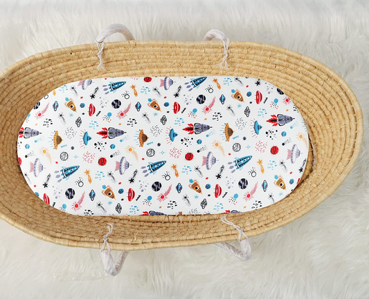 Fitted Baby Moses Basket Sheets Rockets PillowNap