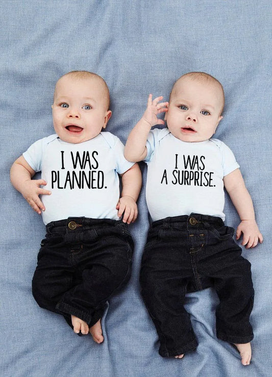 I Was Planned and I Was A Surprise Twins Bodysuits