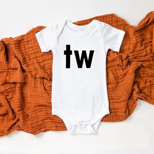 TW & IN Letter Print Twins Outfit White-TW PillowNap