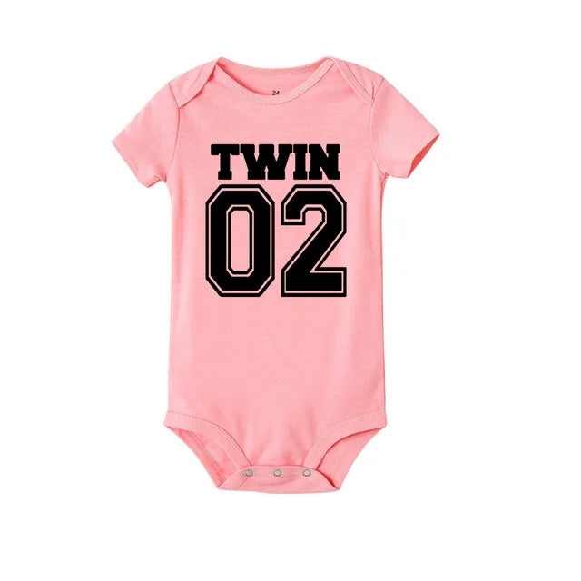 Twin 01 And 02 Twins Matching Bodysuits Pink-02 PillowNap