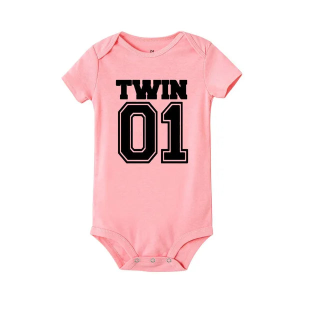 Twin 01 And 02 Twins Matching Bodysuits Pink-01 PillowNap