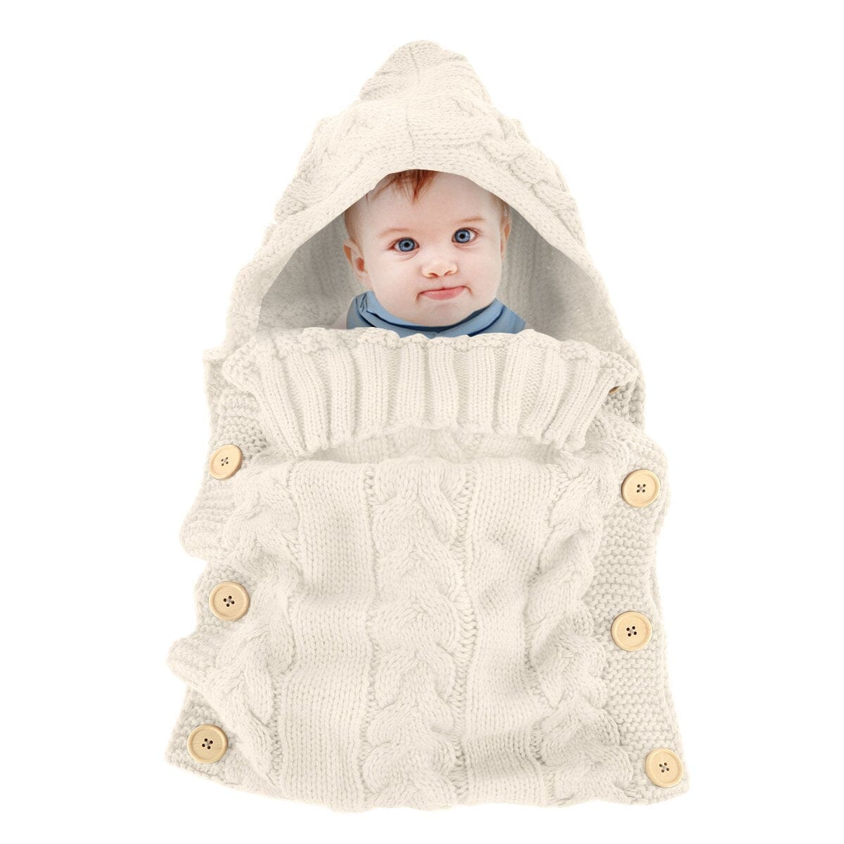 Handmade Hooded Knitted Baby Bag Cream White (Only Few Left) PillowNap