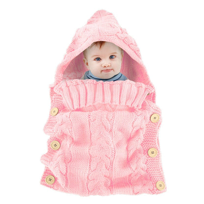 Handmade Hooded Knitted Baby Bag Pink PillowNap