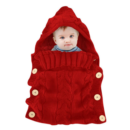 Handmade Hooded Knitted Baby Bag Red PillowNap