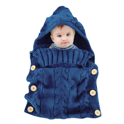 Handmade Hooded Knitted Baby Bag Blue PillowNap