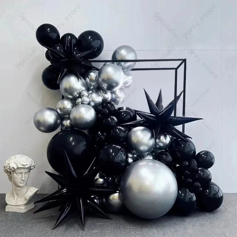 102Pcs Black & Silver Balloon Set PillowNap