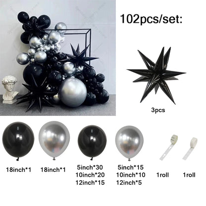 102Pcs Black & Silver Balloon Set PillowNap