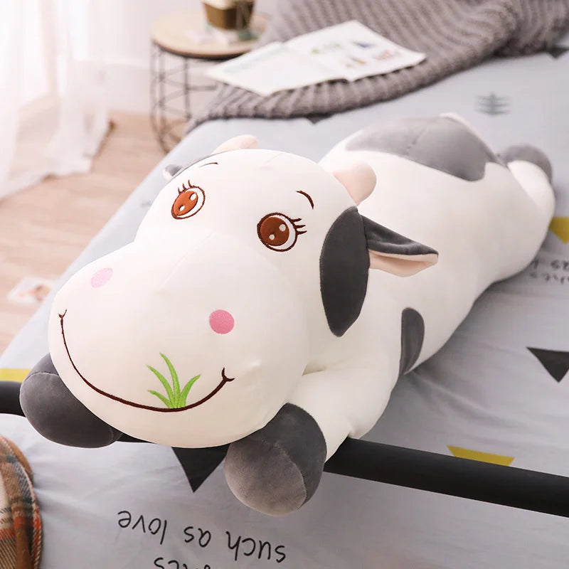 Large Cow Plush Pillow Gray PillowNap