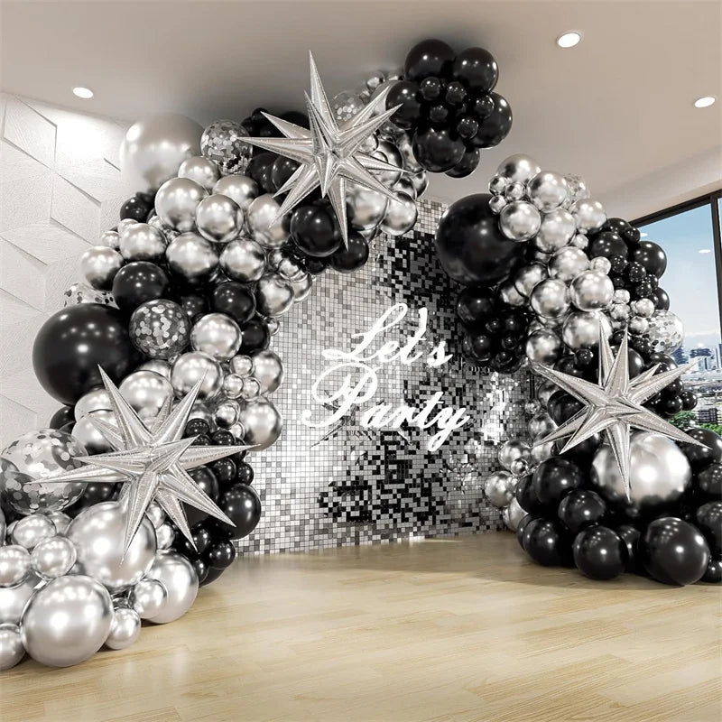 120Pcs Silver and Black Starburst Balloon Set PillowNap