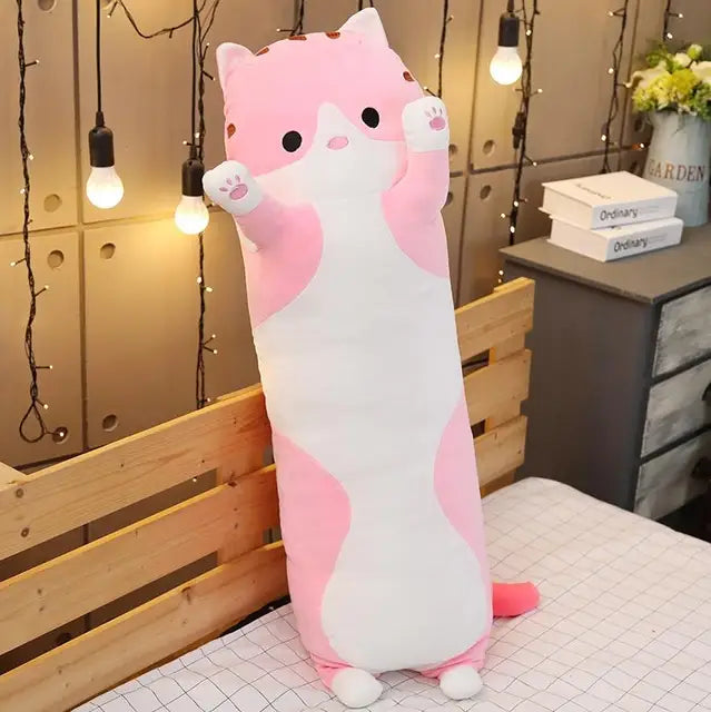 Long Animal Plush Pillow Collection Pink Cat PillowNap