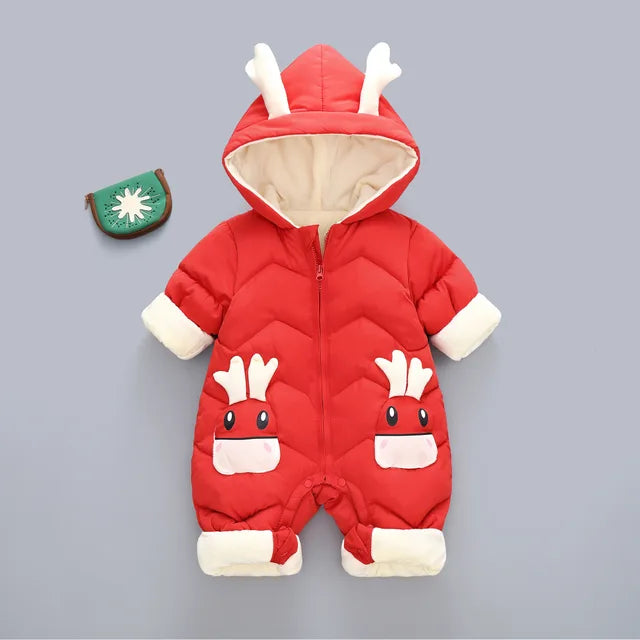 Baby Snowsuit With Deer Ears Red PillowNap