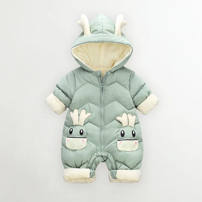 Baby Snowsuit With Deer Ears Green PillowNap