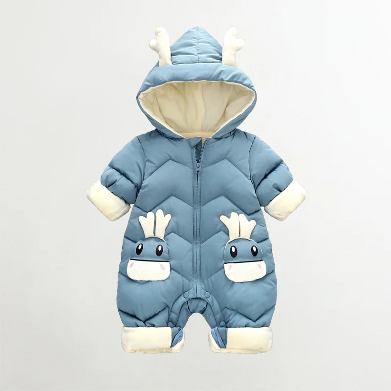 Baby Snowsuit With Deer Ears Blue PillowNap