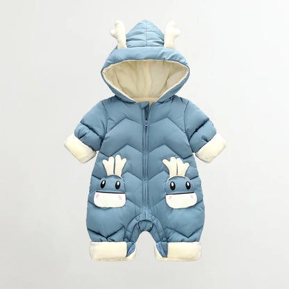 Baby Snowsuit With Deer Ears Blue PillowNap