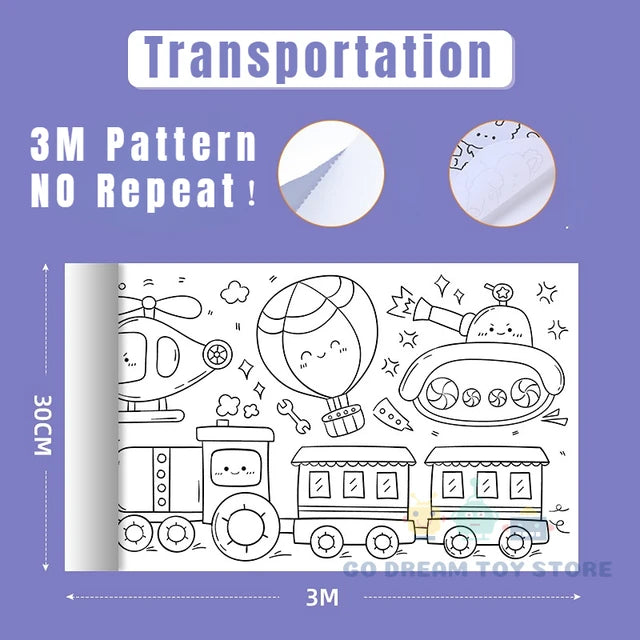 DIY Coloring Paper Roll - 3M/10FT Transportation PillowNap
