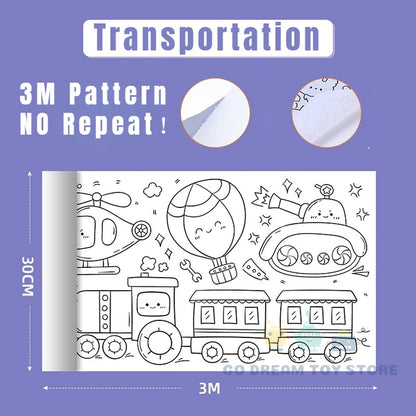 DIY Coloring Paper Roll - 3M/10FT Transportation PillowNap