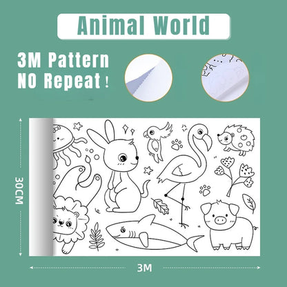 DIY Coloring Paper Roll - 3M/10FT Animal World PillowNap