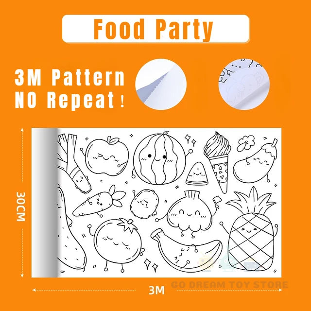 DIY Coloring Paper Roll - 3M/10FT Food Party PillowNap