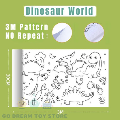 DIY Coloring Paper Roll - 3M/10FT Dinosaur World PillowNap