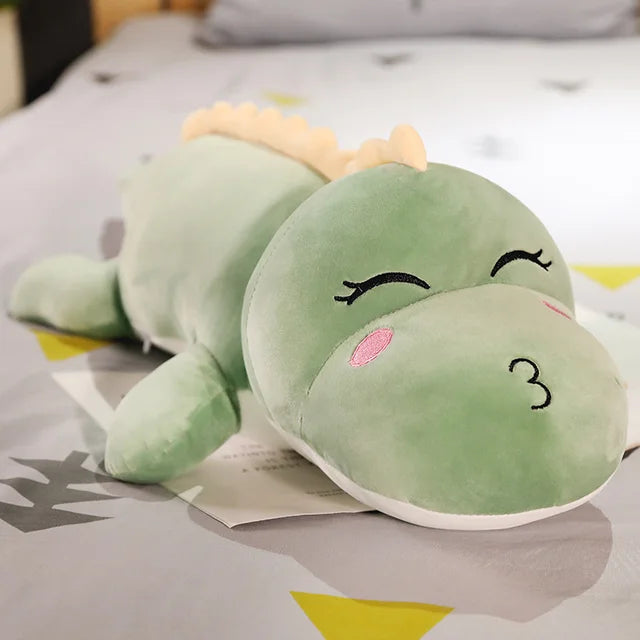 Giant Weighted Dinosaur Plush Pillow Green Closed Eyes PillowNap