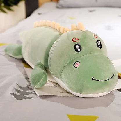 Giant Weighted Dinosaur Plush Pillow Green Open Eyes PillowNap