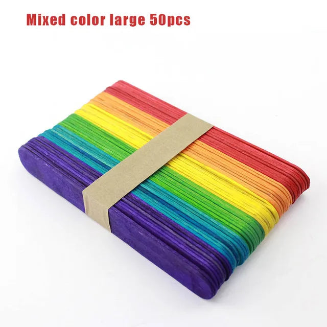 Wooden Popsicle Sticks For Kids DIY Crafts Colorful Large 50pcs PillowNap