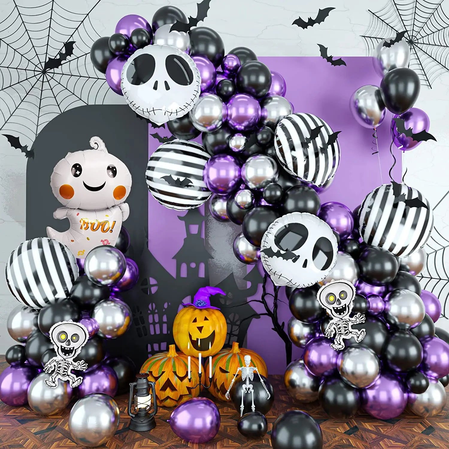 85pcs Halloween Black Purple Silver Balloon Set PillowNap