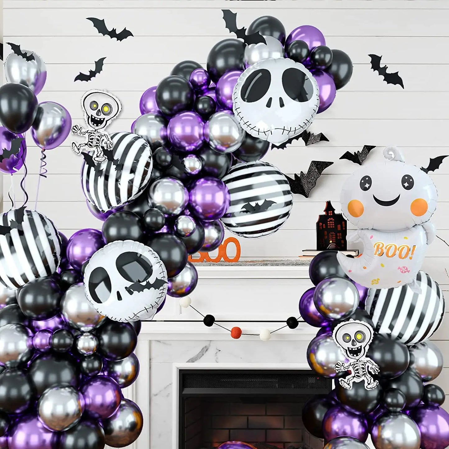 85pcs Halloween Black Purple Silver Balloon Set PillowNap