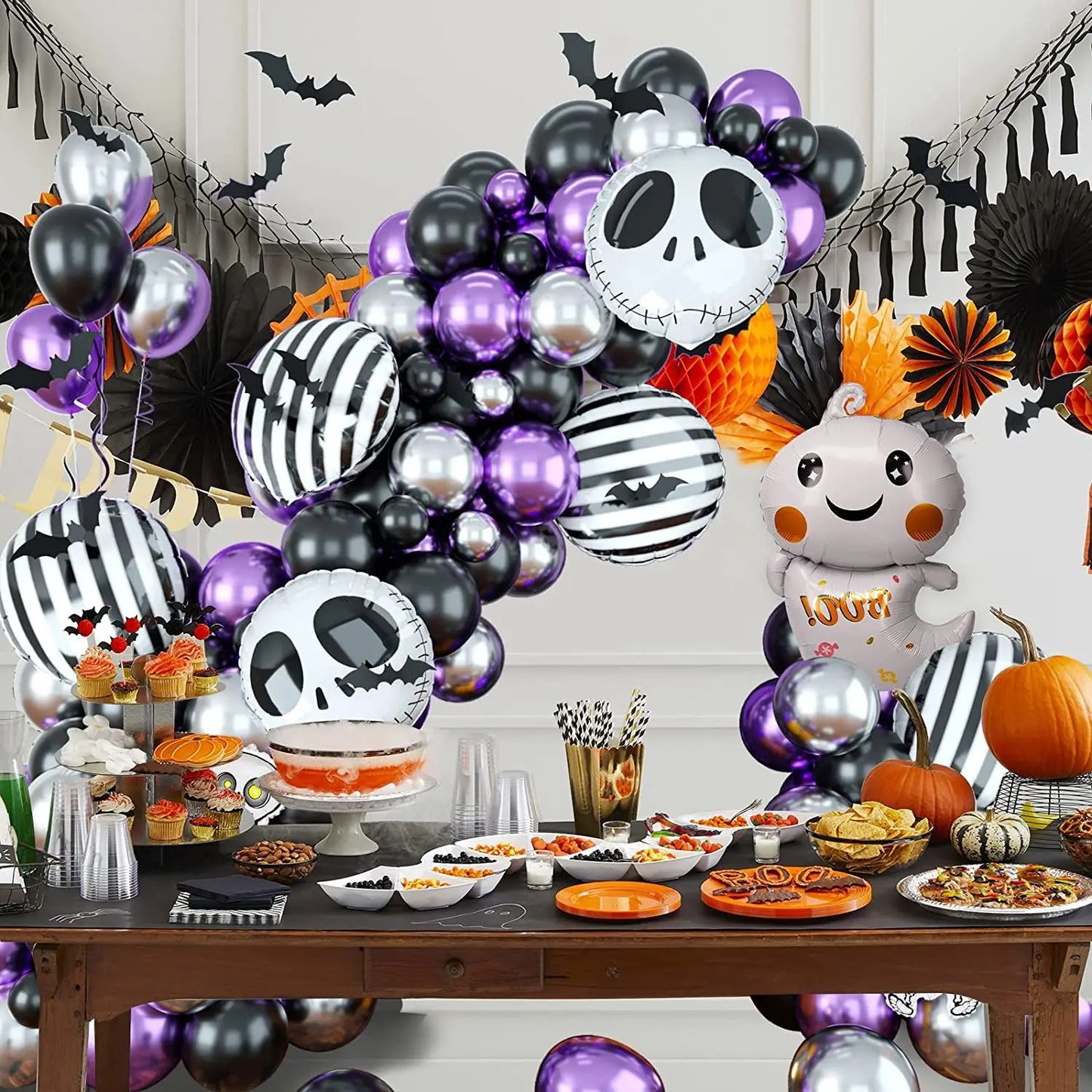 85pcs Halloween Black Purple Silver Balloon Set PillowNap