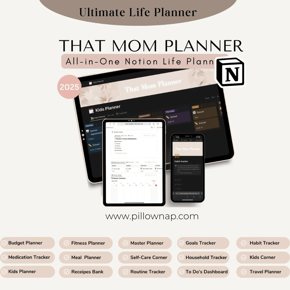 All-in-one Notion Mom Life Planner PillowNap