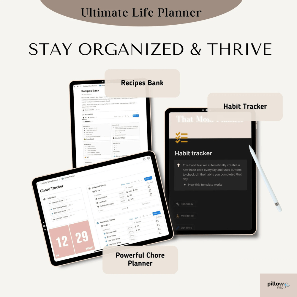All-in-one Notion Mom Life Planner PillowNap