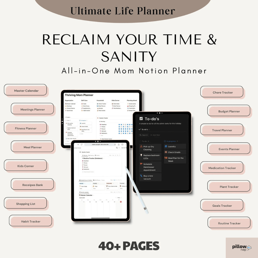 All-in-one Notion Mom Life Planner PillowNap