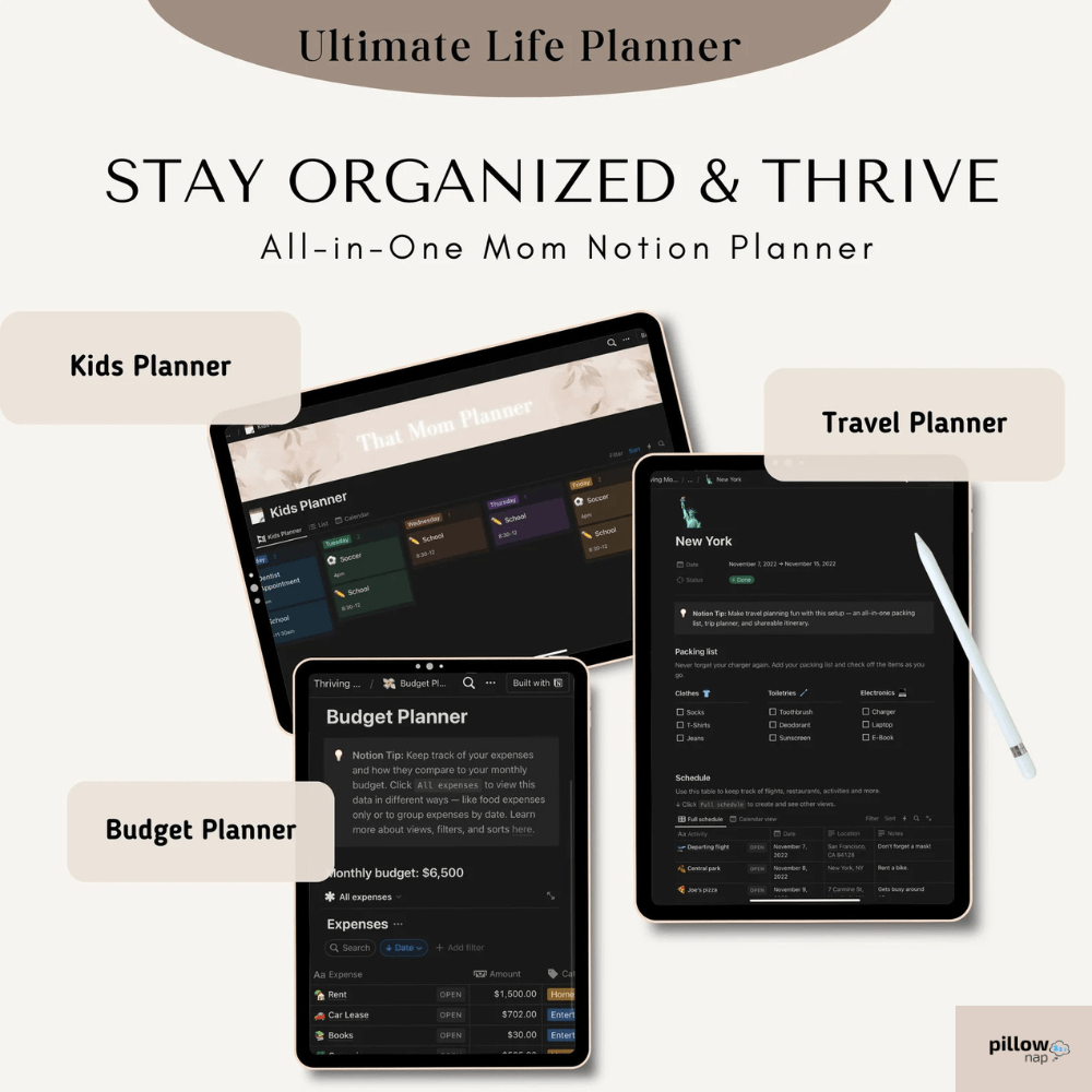 All-in-one Notion Mom Life Planner PillowNap