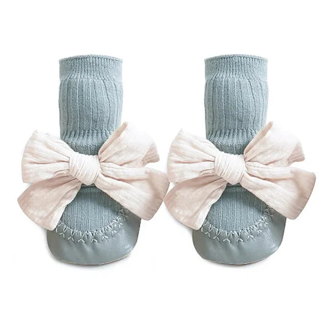Baby Girl Sock Shoes Gray Blue PillowNap