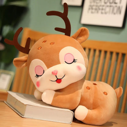 Cute Sika Deer Stuffed Animal Plush Doll Brown PillowNap