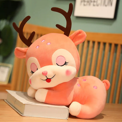 Cute Sika Deer Stuffed Animal Plush Doll Pink PillowNap