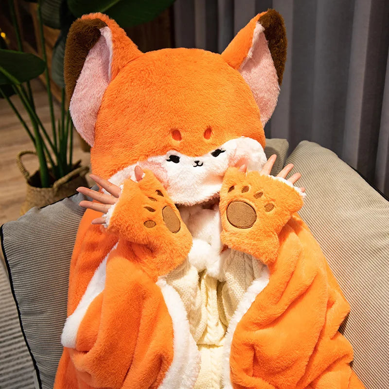 Plush Soft Cartoon Fox Robe PillowNap