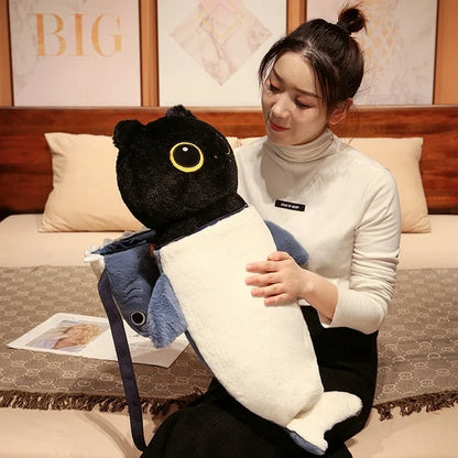 Cat Stuffed Animal With Big Eyes Black with cover PillowNap