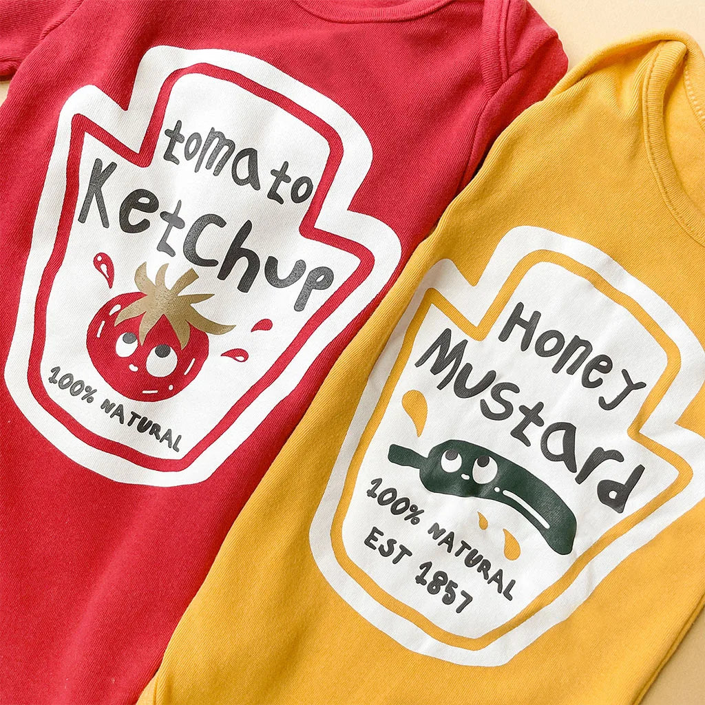 Ketchup-Mustard Twin Body Suits With Hat PillowNap