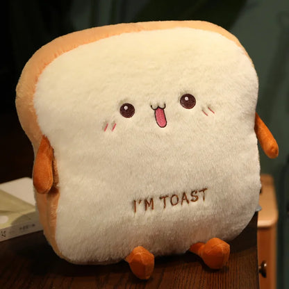 Cute Fluffy Bread Toast Hand Warmer Pillow Excited PillowNap